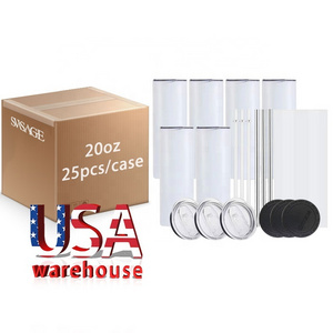 USA Warehouse 10Oz 15oz 20Oz 30Oz Straight Stainless Steel Blanks Sublimation Insulated Skinny 20 Oz Tumblers Cups With Straw