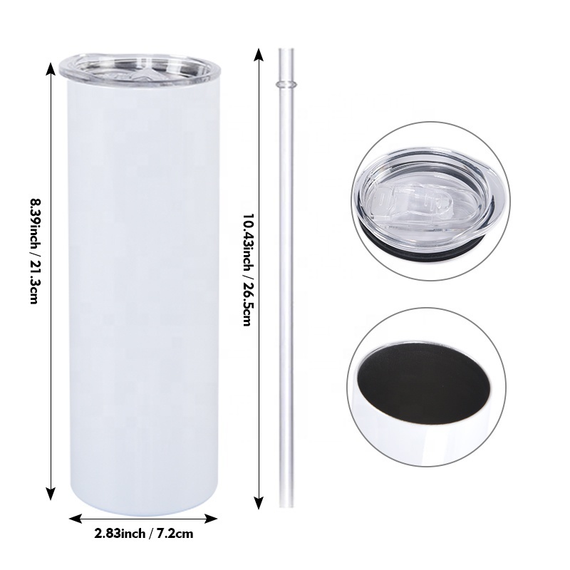 USA Warehouse 10Oz 15oz 20Oz 30Oz Straight Stainless Steel Blanks Sublimation Insulated Skinny 20 Oz Tumblers Cups With Straw