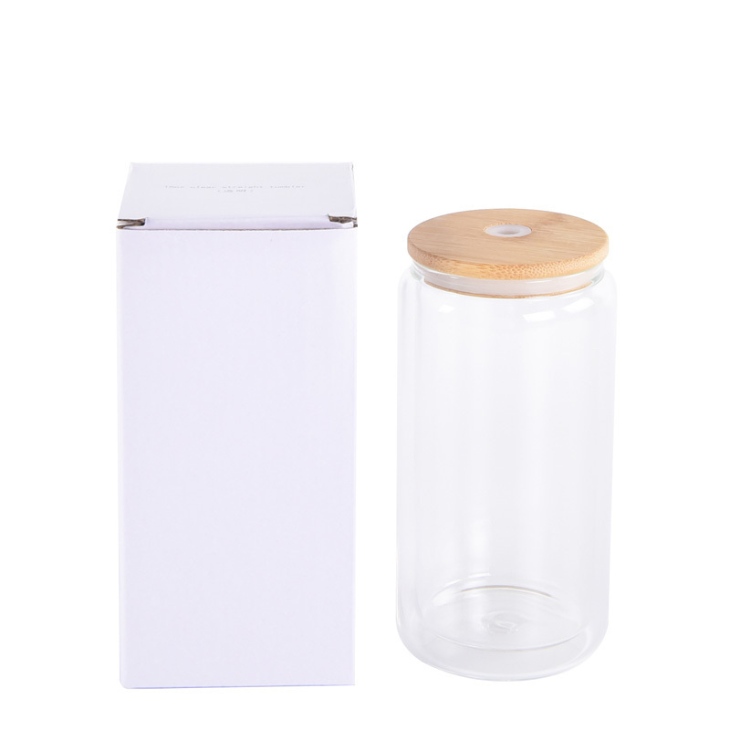 16Oz 20Oz 16 Oz Sublimation Glasses Frosted Clear Blank Snow Globe Tumbler Glass Beer Can Shaped Bamboo Lid Set Cup