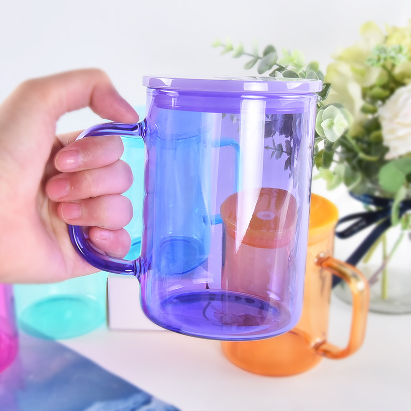 Usa Warehouse 17Oz Sublimation Blanks Clear Colorful Jelly Glass Mugs Ombre Candy Tumbler With Colored Lid And Straw