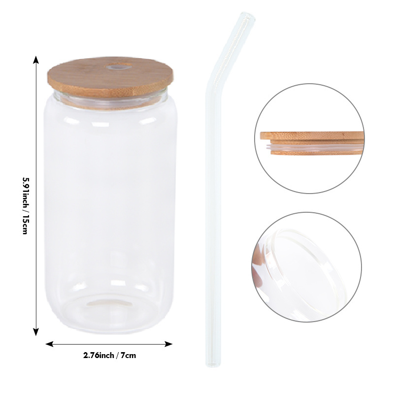 Usa Warehouse 16Oz 20Oz 25Oz Sublimation Heat Press Clear Frosted Straight Mug Wine Water Tumbler Glass Can With Lid Straw