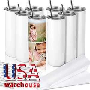 Usa Warehouse Stainless Steel Vacuum Cup 20Oz 20 Oz Skinny Sublimation Blanks Tumbler Straight Travel Mug With Lid And Straw