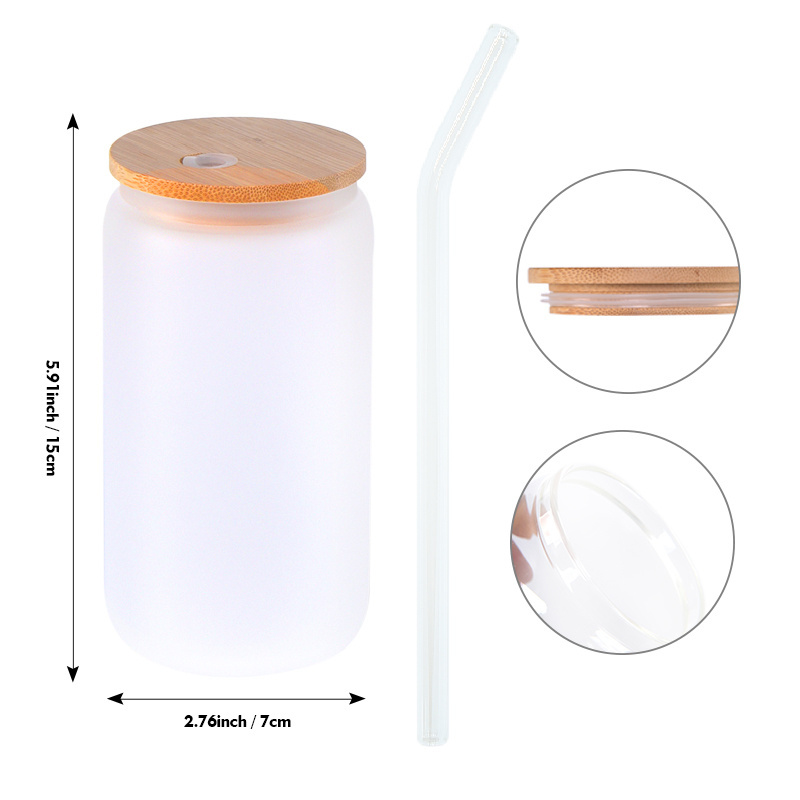 Usa Warehouse 16Oz 20Oz 25Oz Sublimation Heat Press Clear Frosted Straight Mug Wine Water Tumbler Glass Can With Lid Straw