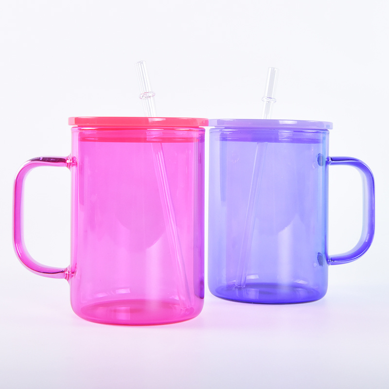 Usa Warehouse 17Oz Sublimation Blanks Clear Colorful Jelly Glass Mugs Ombre Candy Tumbler With Colored Lid And Straw