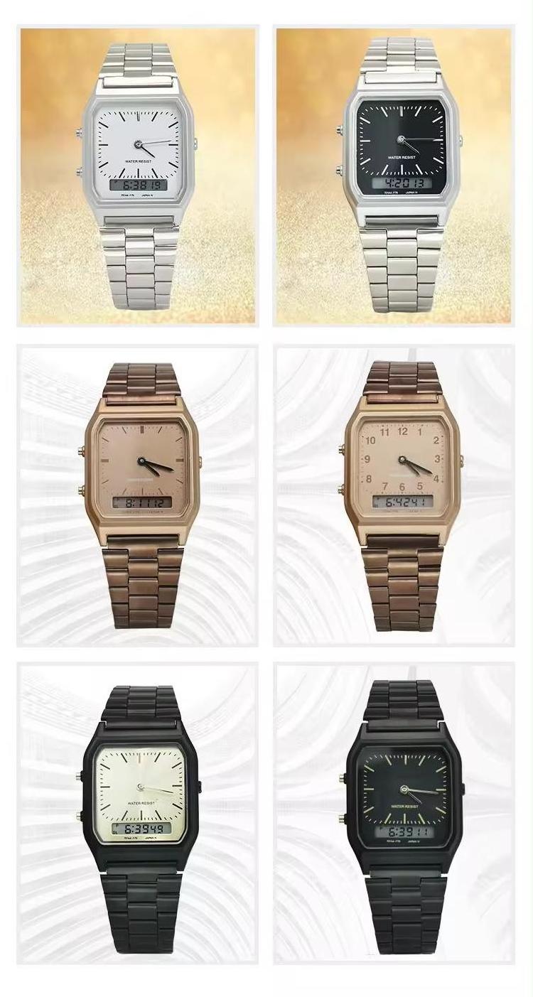 Custom Logo Retro Stainless Steel Women Men Digital Wristwatches Digital Analog Dual Movement Waterproof Watch For Men