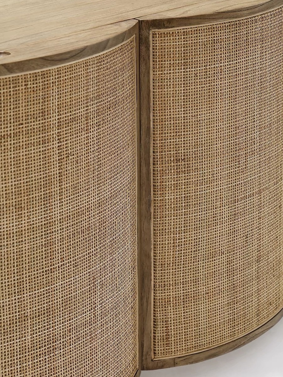 SWT 2 Layers MDF Wood Natural Rattan Wicker Wooden Storage Cabinet For Living Room Storage