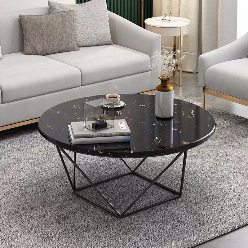 SWT Decoration Luxury Gold Round Marble Coffee Table For Livingroom