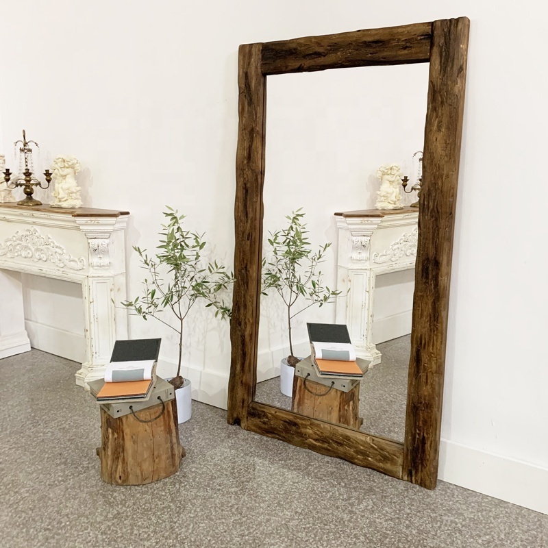 SWT Wooden Rustic Reclaimed Large Floor Standing Mirror Wooden Lady Dressing Mirror