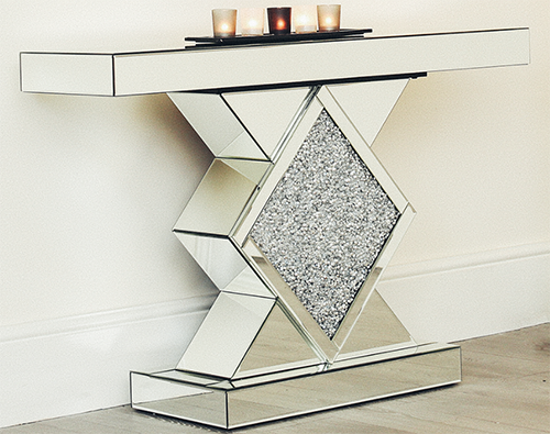 SWT Modern Hallway Mirrored Crushed Diamond Console Table For Living Room