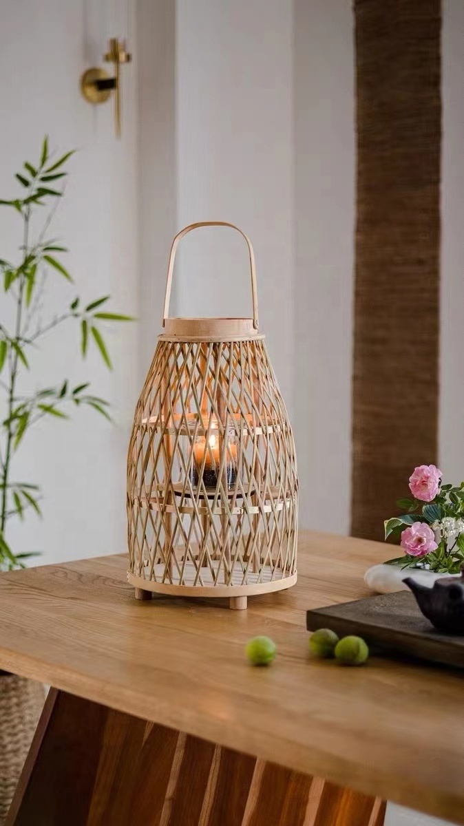 SWT Weaving Storm Outdoor Woven Rattan Candle Lantern With Handle Both for Home decor