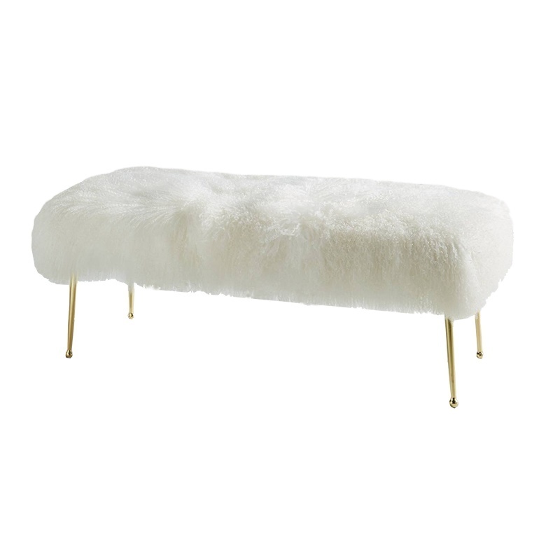 SWT 2023 Modern Design Hallway Long Bench Upholstery Metal Frame Leg Vanity Long Fur Bench