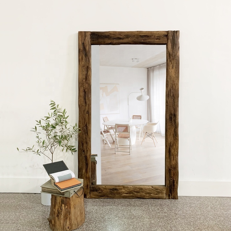 SWT Wooden Rustic Reclaimed Large Floor Standing Mirror Wooden Lady Dressing Mirror