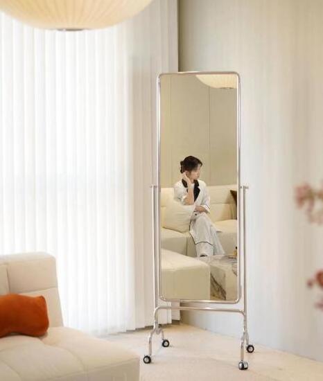 SWT Hot Selling  Standing Mirrors Floor Length Mirror with Wheels Stainless Steel Mirror