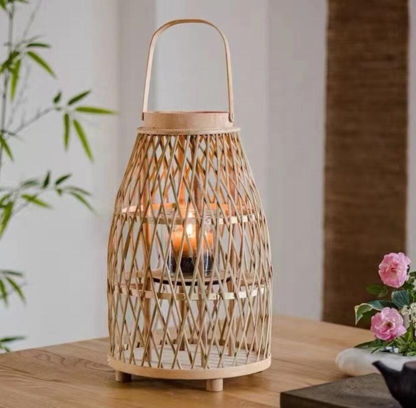 SWT Weaving Storm Outdoor Woven Rattan Candle Lantern With Handle Both for Home decor