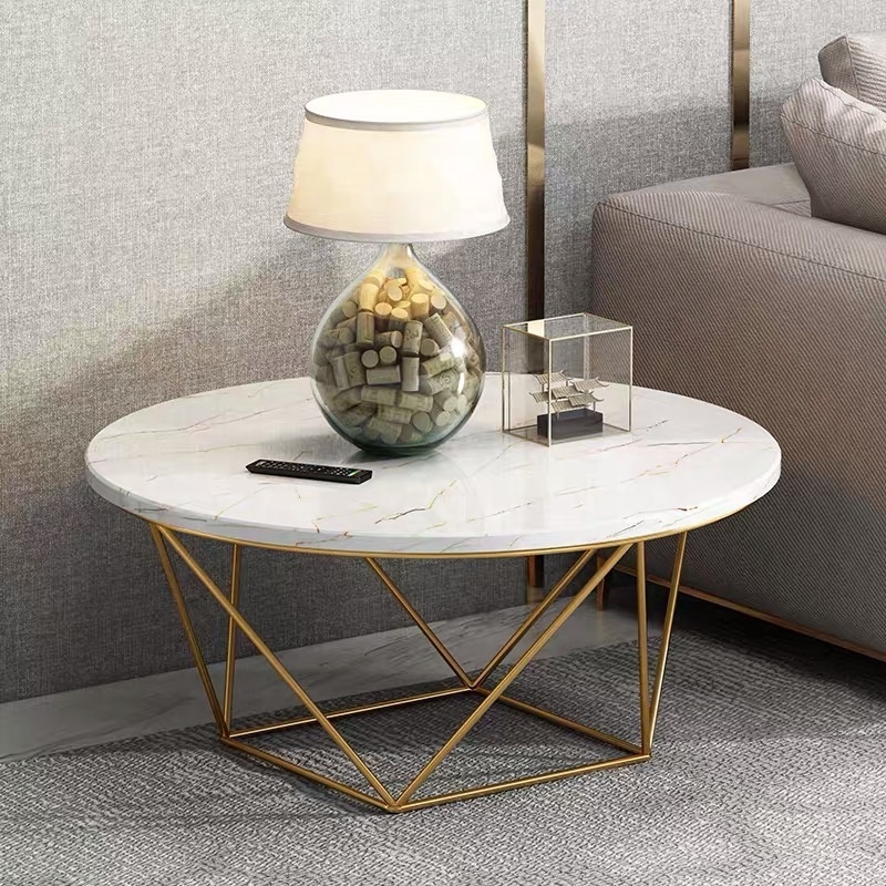 SWT Decoration Luxury Gold Round Marble Coffee Table For Livingroom