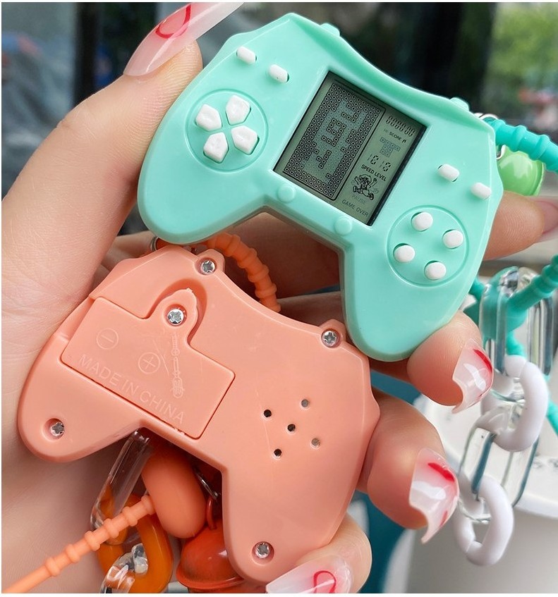 joystick shape Classic Handheld Brick Game Kids Machine Toy Music feedback portable game console pocket game box joyful keychain