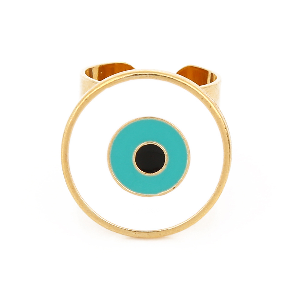 2023 Cheap wholesale jewelry white enamel eye gold filled delicate turkish devil eye single blue stone lucky girl rings