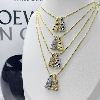 Popular trendy Gold Silver Plated micro diamond paved bear shape pendent necklace Hip Hop Jewelry Diamond Bear women Necklace