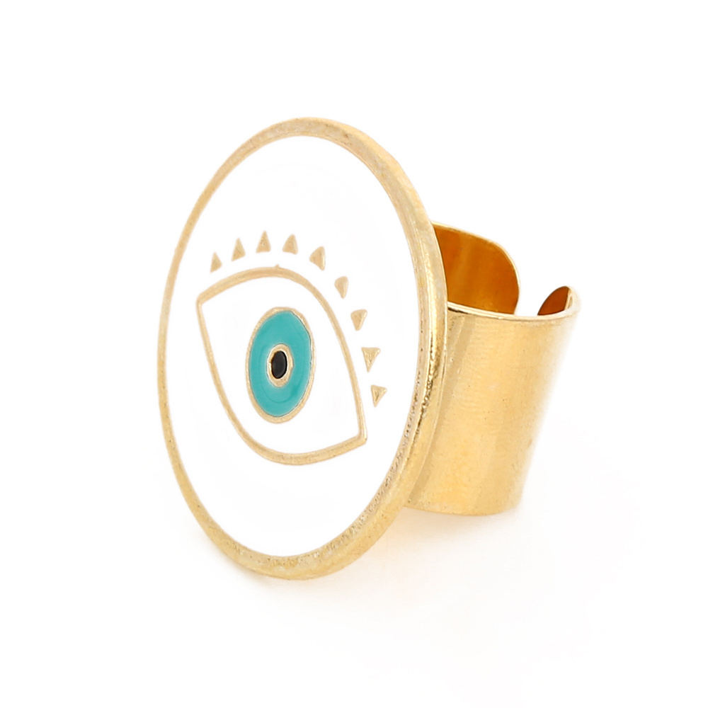 2023 Cheap wholesale jewelry white enamel eye gold filled delicate turkish devil eye single blue stone lucky girl rings