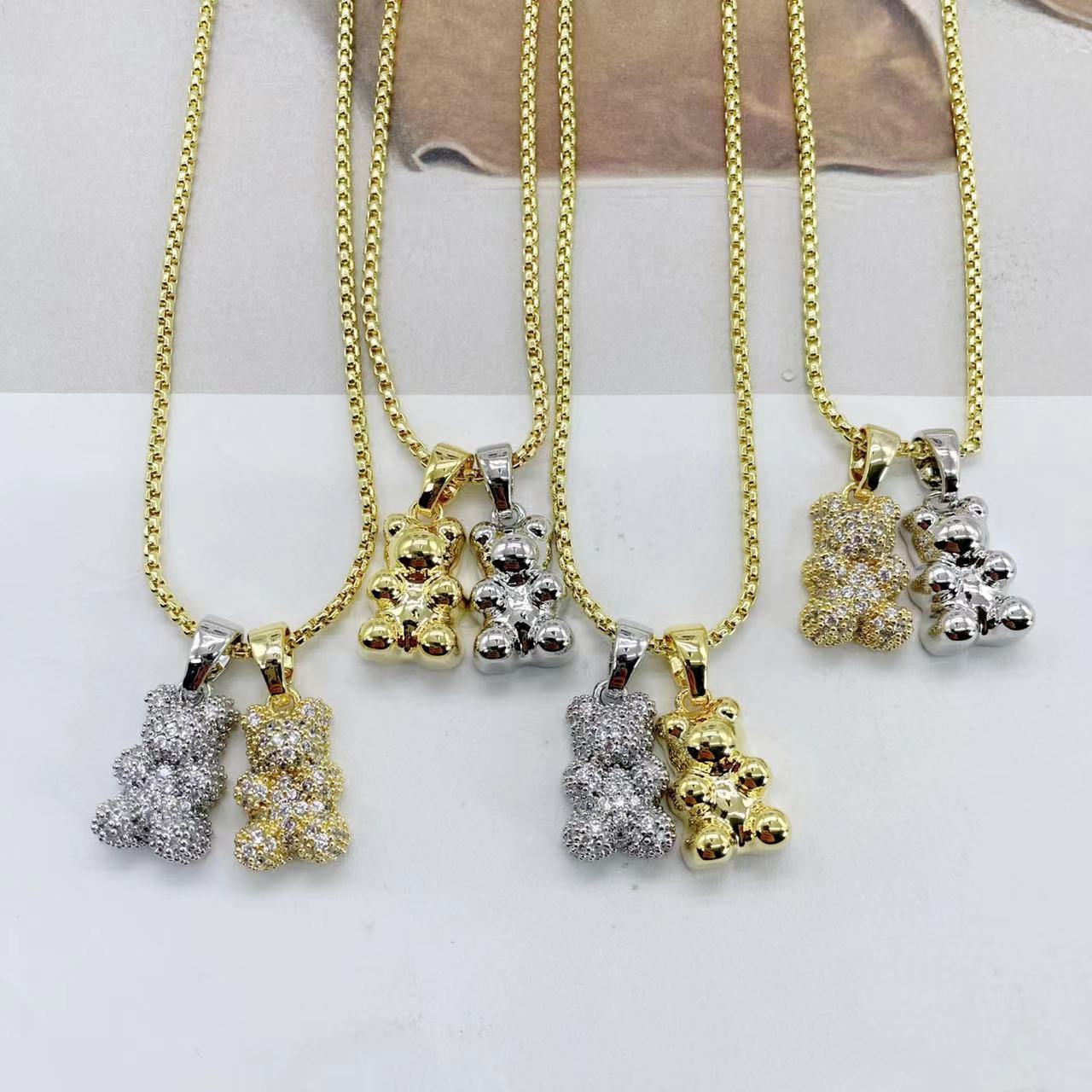 Popular trendy Gold Silver Plated micro diamond paved bear shape pendent necklace Hip Hop Jewelry Diamond Bear women Necklace