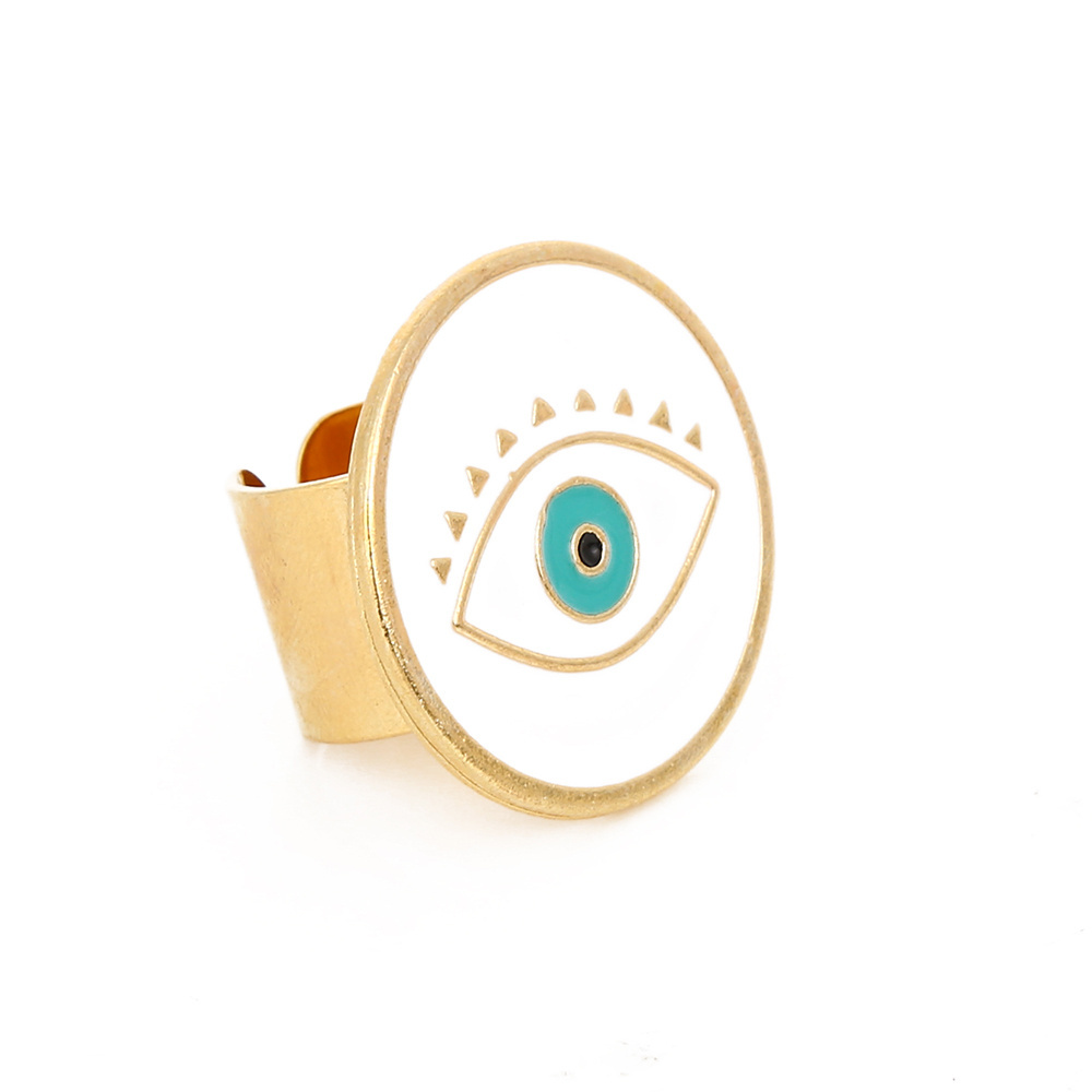 2023 Cheap wholesale jewelry white enamel eye gold filled delicate turkish devil eye single blue stone lucky girl rings