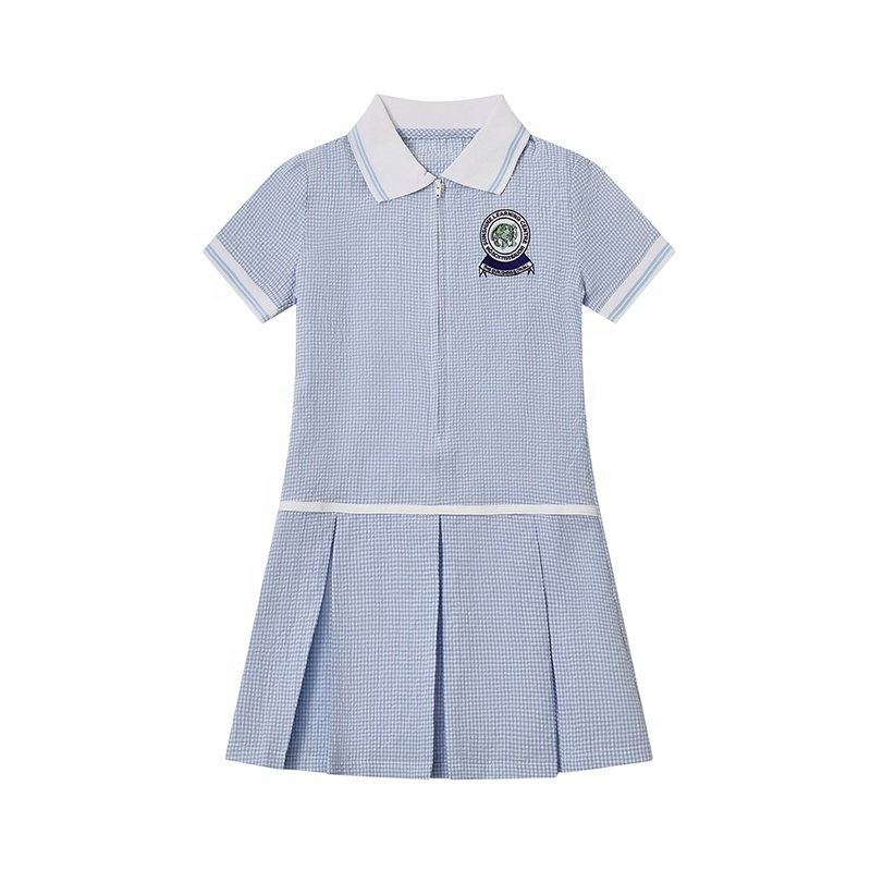 Summer Short Sleeve Dress Primary School Uniform Polo Long School Girl Dress Uniform For Kids Girls School