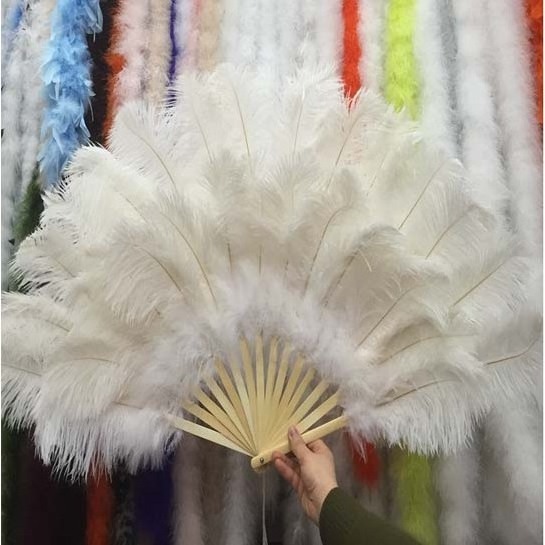 High Quality Burlesque Two Color Double Color Ostrich Feather Fans for Dance Carnival Costumes