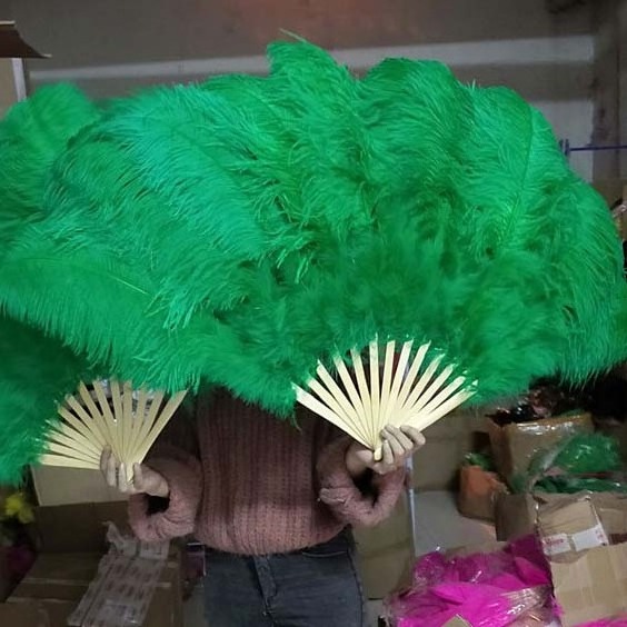 High Quality Burlesque Two Color Double Color Ostrich Feather Fans for Dance Carnival Costumes