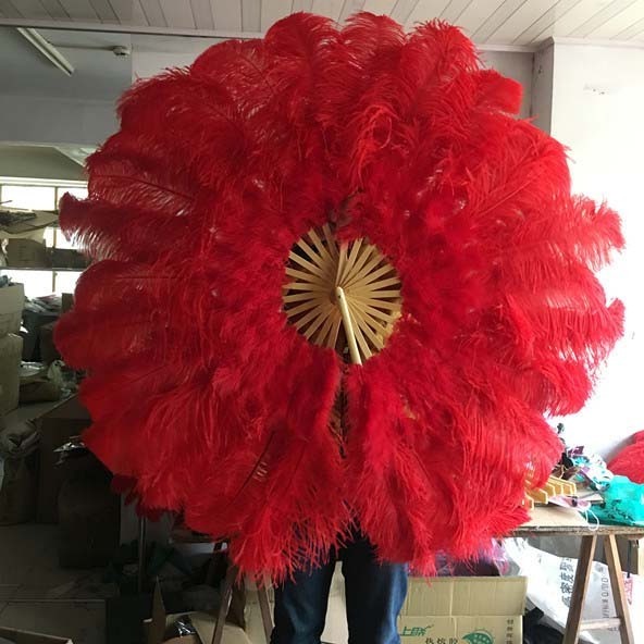 High Quality Burlesque Two Color Double Color Ostrich Feather Fans for Dance Carnival Costumes