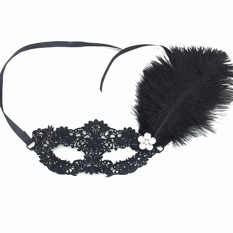 Sexy Black Lace Party Feather Eye Mask Half Face Mask for Venice Masquerade Ball