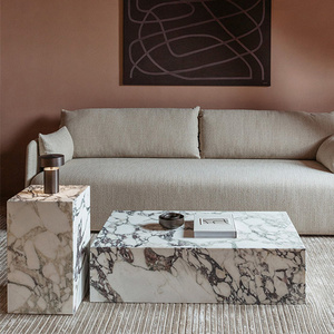 Nordic Living Room Modern Luxury Center Coffee Table Set White Green Black Marble Stone Rectangle Marble Plinth Coffee Table