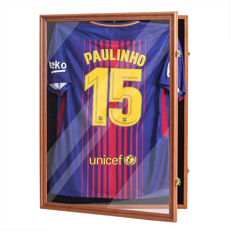 Custom Wood Black Wall Mounted Lockable 98% Uv Protection Acrylic Basketball Hockey Jersey Shadow Box Frame Jersey Frame