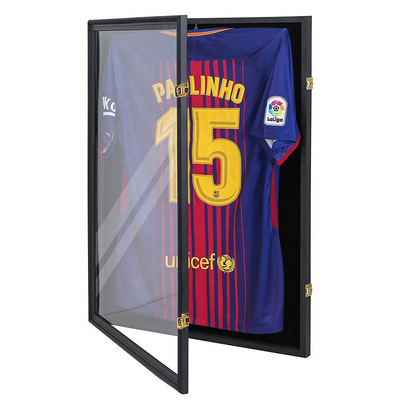 Custom Wood Black Wall Mounted Lockable 98% Uv Protection Acrylic Basketball Hockey Jersey Shadow Box Frame Jersey Frame