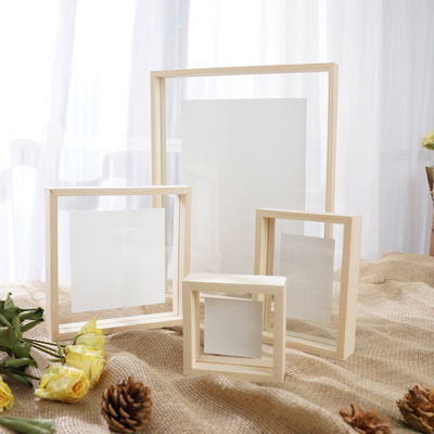 Wholesale Transparent Double Sided Glass Picture Wooden Frame And Acrylic Floating Photo Frame Wall Art Marco