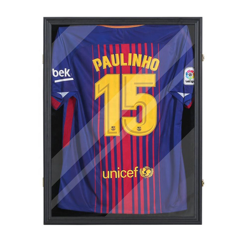 Custom Wood Black Wall Mounted Lockable 98% Uv Protection Acrylic Basketball Hockey Jersey Shadow Box Frame Jersey Frame