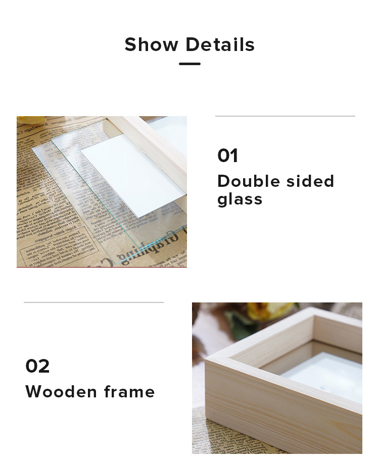 Wholesale Transparent Double Sided Glass Picture Wooden Frame And Acrylic Floating Photo Frame Wall Art Marco