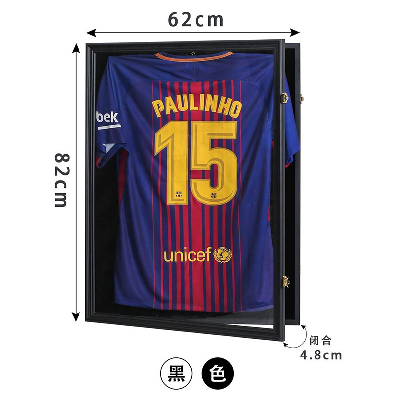 Custom Wood Black Wall Mounted Lockable 98% Uv Protection Acrylic Basketball Hockey Jersey Shadow Box Frame Jersey Frame