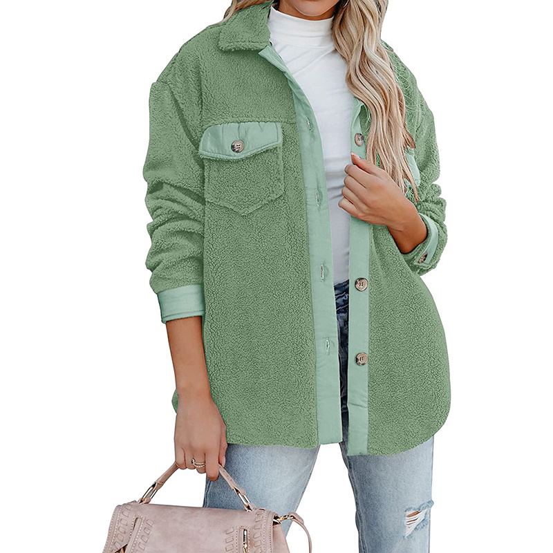 Women Clothes Single Breasted Button Fleece jacket Long sleeve women's plush tops women Coat Sherpa Sweat Jacket