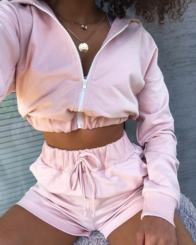 Hot Selling Track Suit 2 Piece Womens Sweat Short Set, Sweat Suits Set Pink Hoodies Women Sweatsuit