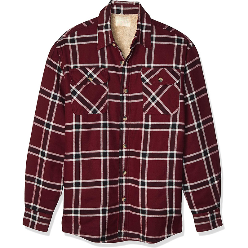 New Style Plain Plaid Shirts Thick Fleece Shirt Men Warm Sherpa Lined Fleece Plaid Flannel Shirt