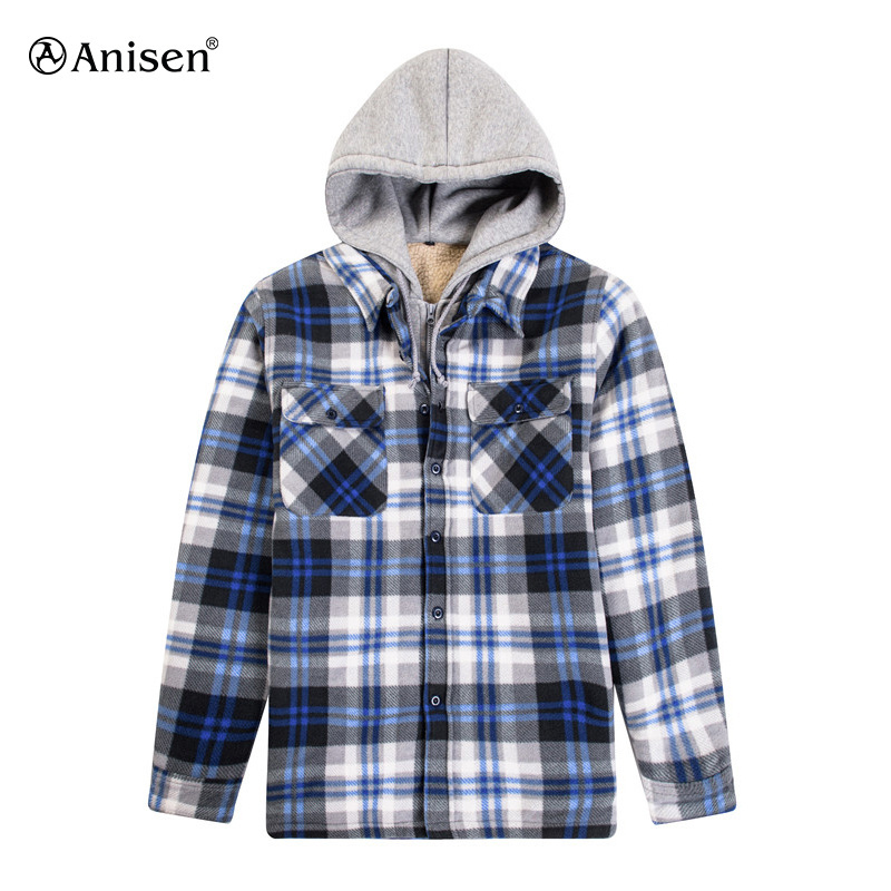 2020 Sherpa Lined Cheap Low Price Double Placket Men Winter Clothes Plaid Jacket