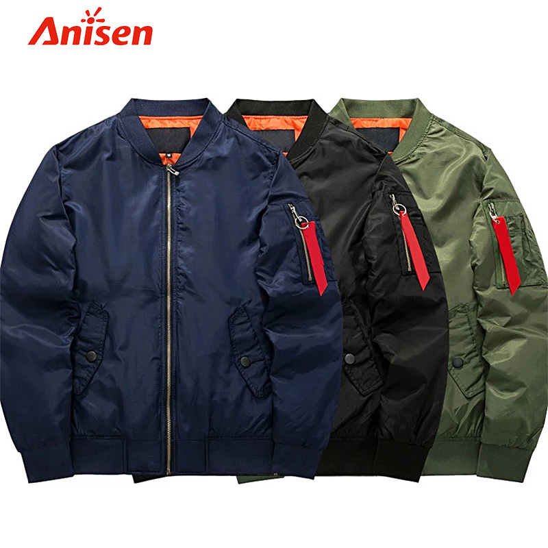 2021 four seasons custom logo oem nylon quilted lining windproof waterproof green satin custom blank winter men bomber jacket