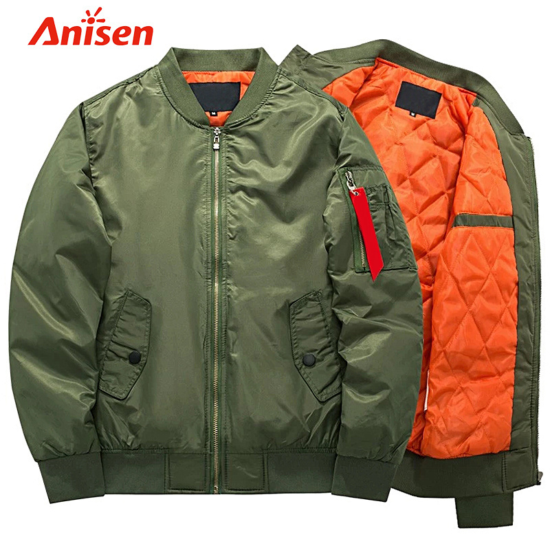 2021 four seasons custom logo oem nylon quilted lining windproof waterproof green satin custom blank winter men bomber jacket