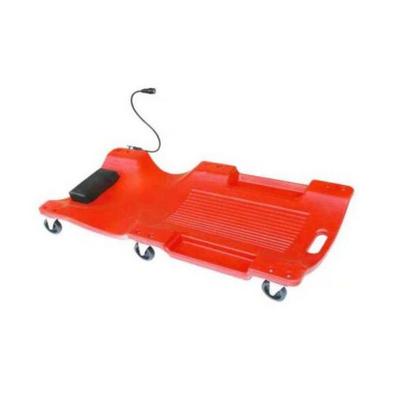 Mechanic Plastic Creeper 40 Inch Blow Molded Ergonomic HDPE Body with Padded Headrest & Dual Tool Trays - 350 Lbs Capacity Red