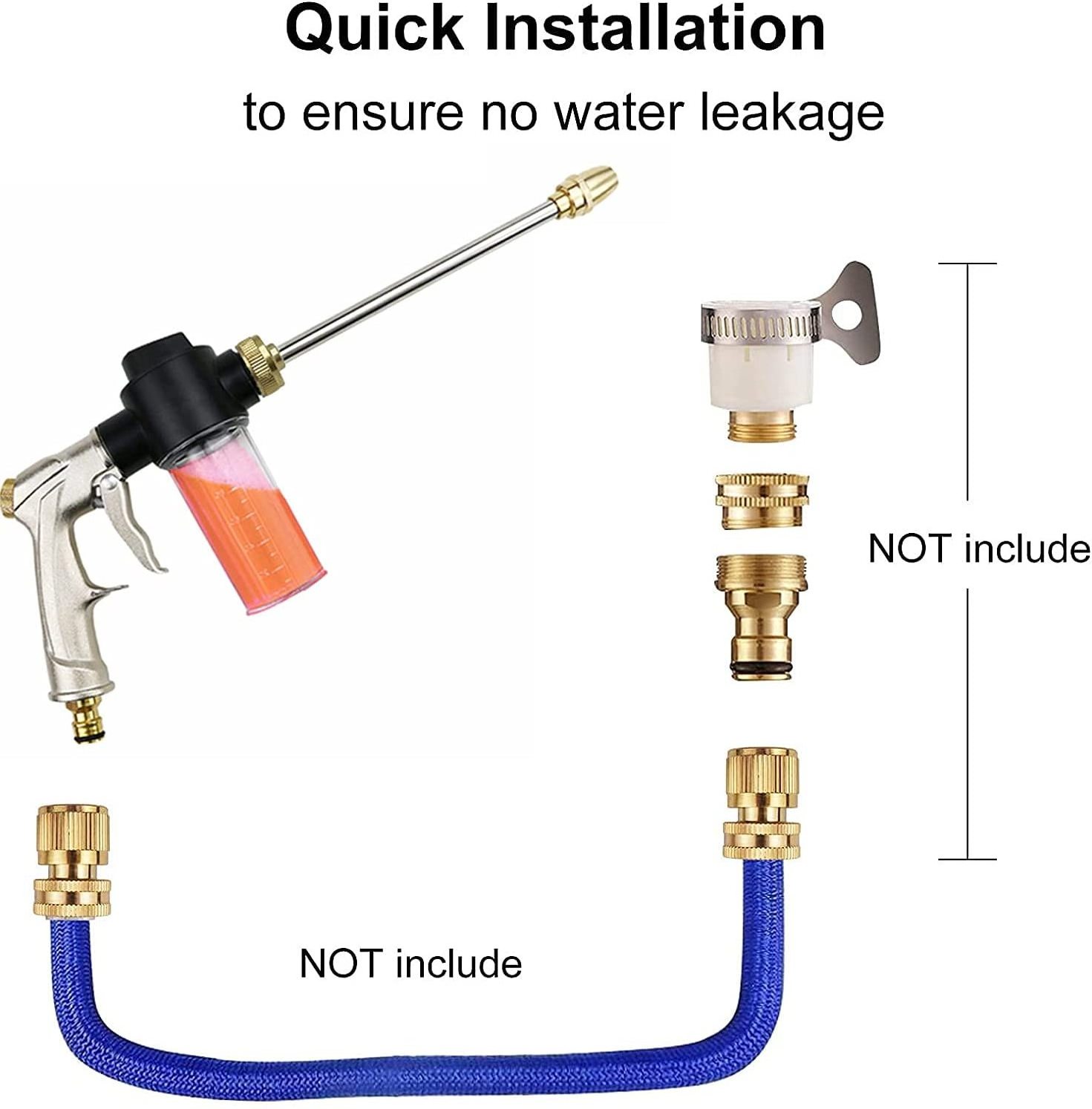 Car Wash Foam Gun, High Pressure Hose Nozzle Sprayer Heavy Duty Garden Hose Nozzle with 100cc Bottle