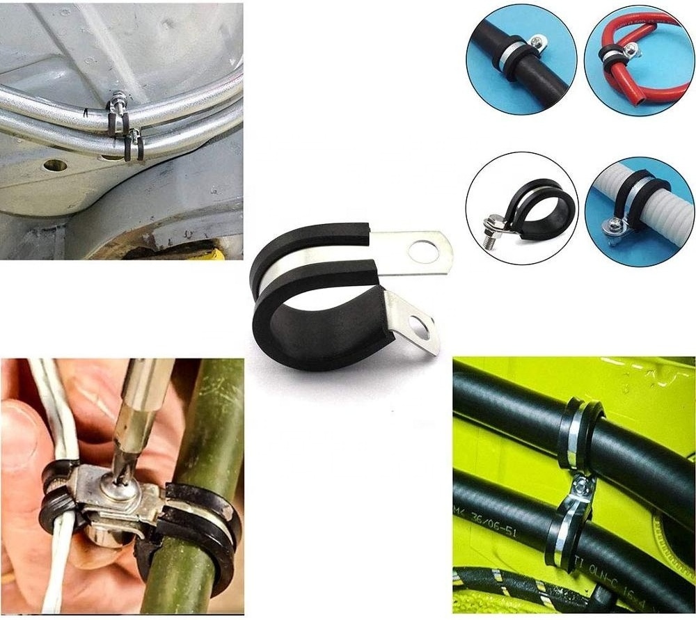 6pcs 1/2 inch Rubber Cushioned Cable 304 Stainless Steel Buffer and Insulated Hose Shape Metal Clamp