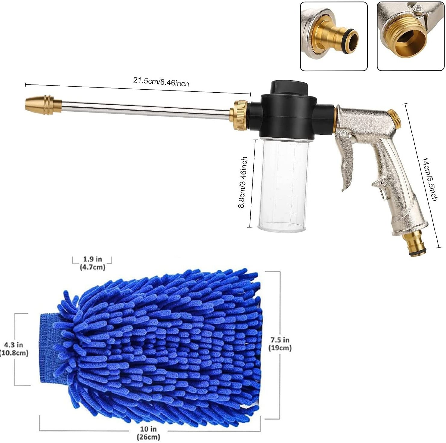 Car Wash Foam Gun, High Pressure Hose Nozzle Sprayer Heavy Duty Garden Hose Nozzle with 100cc Bottle