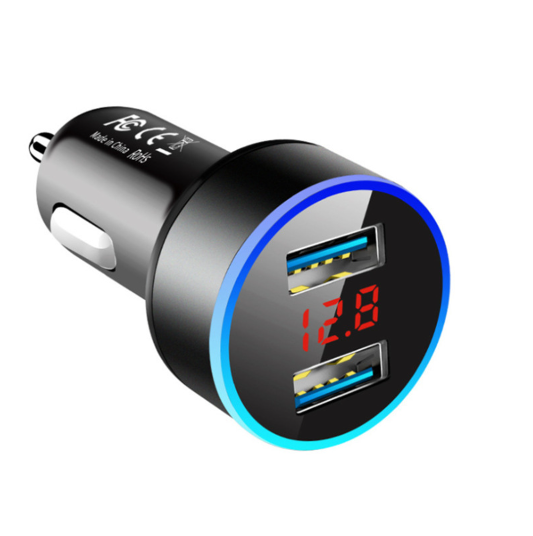 Car Charger For Cigarette Lighter USB Adapter For Smart Mobile Phone Charger Dual USB Digital Display Voltmeter Fast Charging