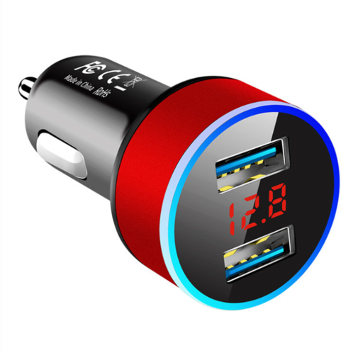 Car Charger For Cigarette Lighter USB Adapter For Smart Mobile Phone Charger Dual USB Digital Display Voltmeter Fast Charging