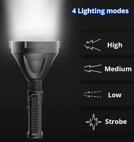 High Lumens 1000 Lumens 6 Modes Waterproof Searchlight Rechargeable Handheld Spotlight Flashlight with side light